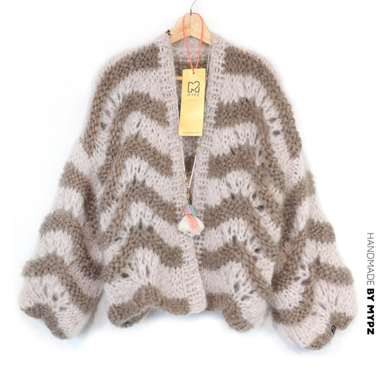 Strickset – Kurzarm-Cardigan aus grobem Mohair Stonies Wave Nr.12 (ENG-DE-NL-ES-FR-IT-DA-SV-NO)