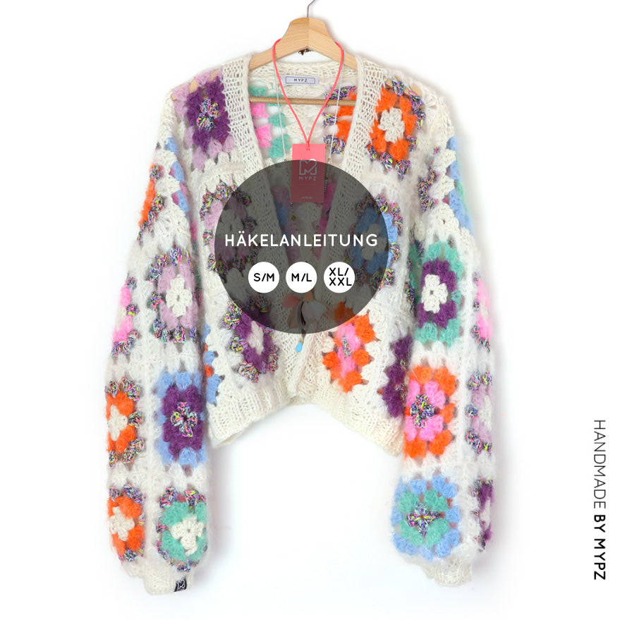 Häkelanleitun - MYPZ Granny square bomber cardigan Off White (ENG-NL-DE-ES)