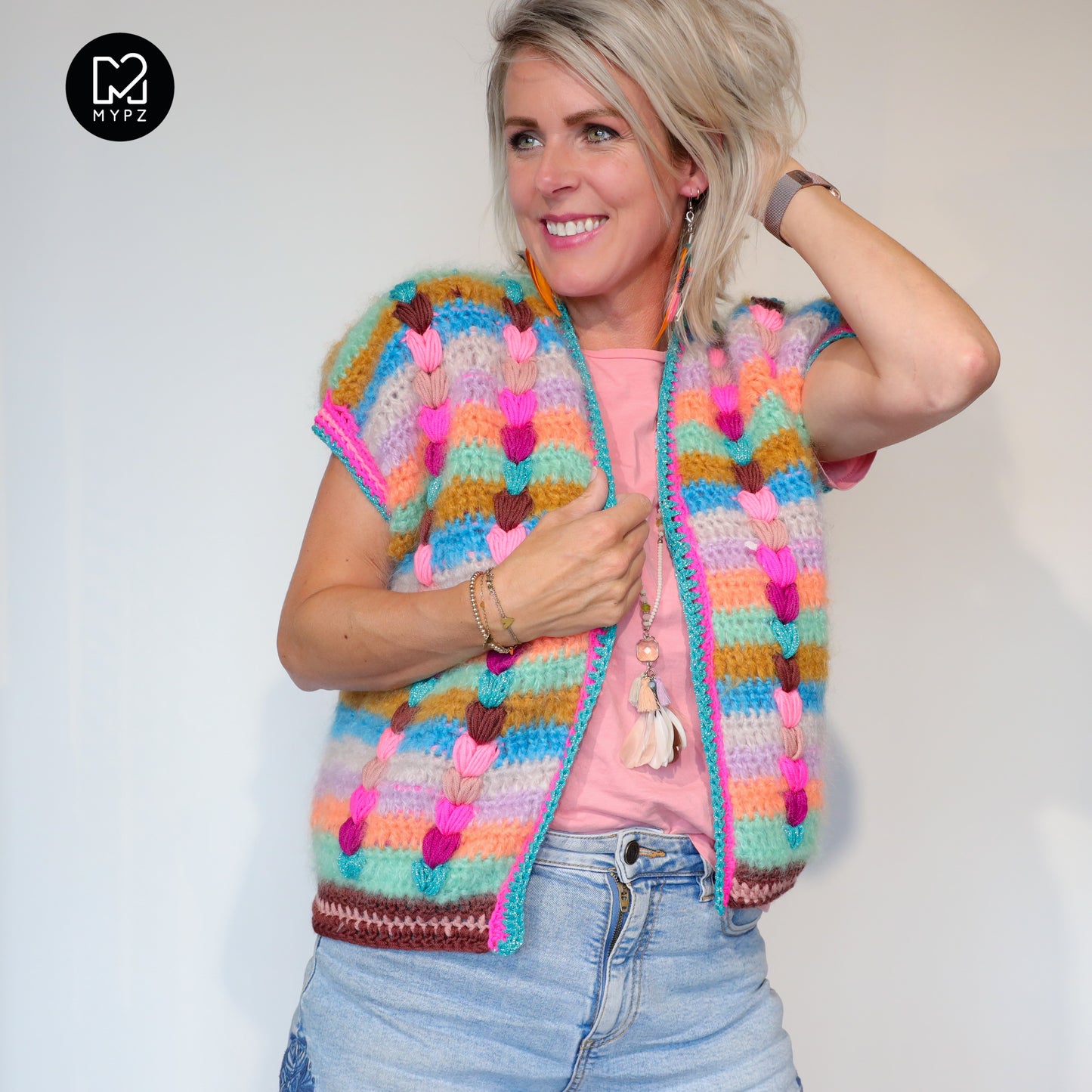 Hakelanleitung - Chunky Mohair-merino vest Heartbeat (ENG-NL-DE)