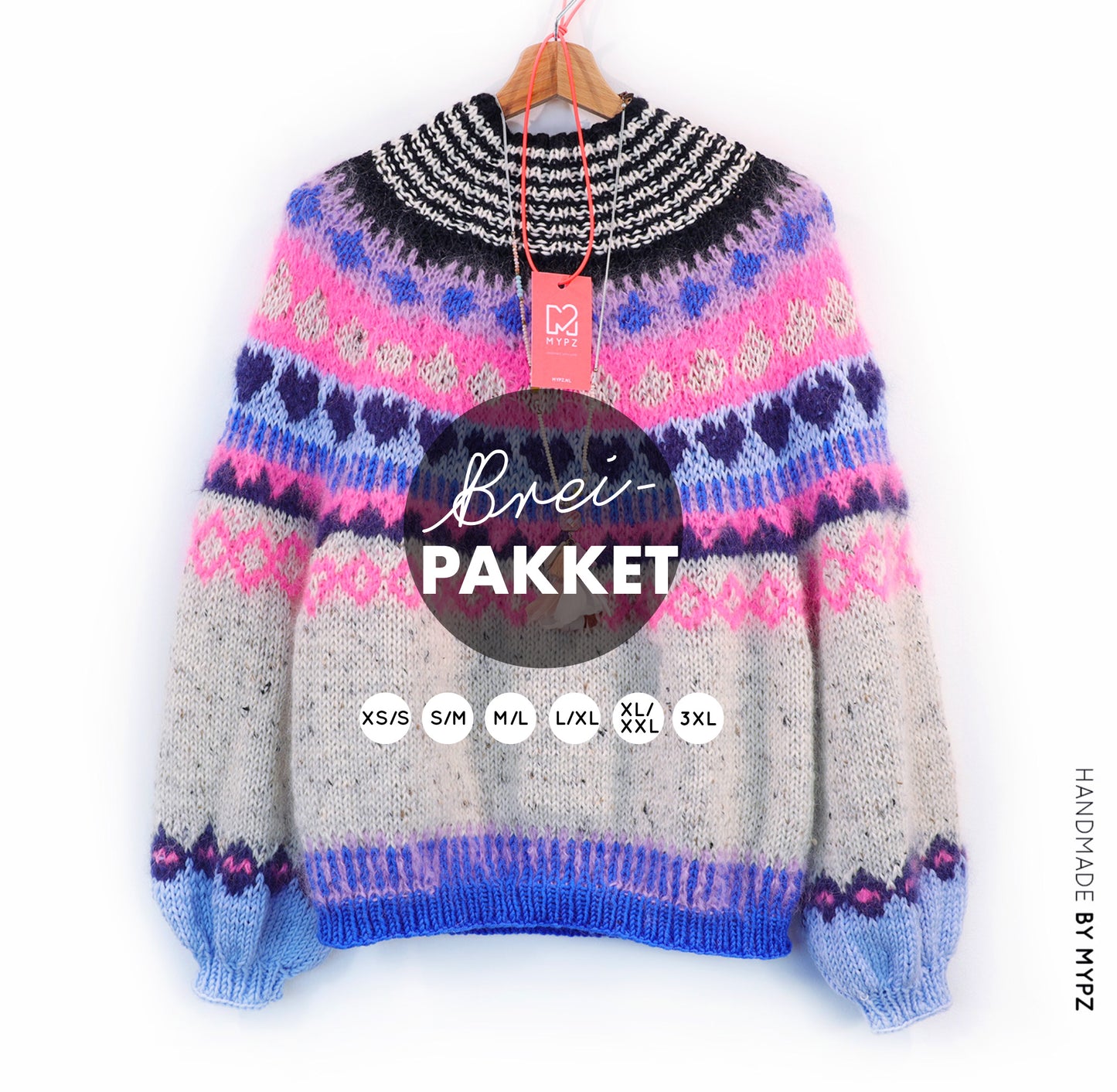 Strickset – MYPZ top-down sweater Blue Heart No6 (ENG-NL-DE)