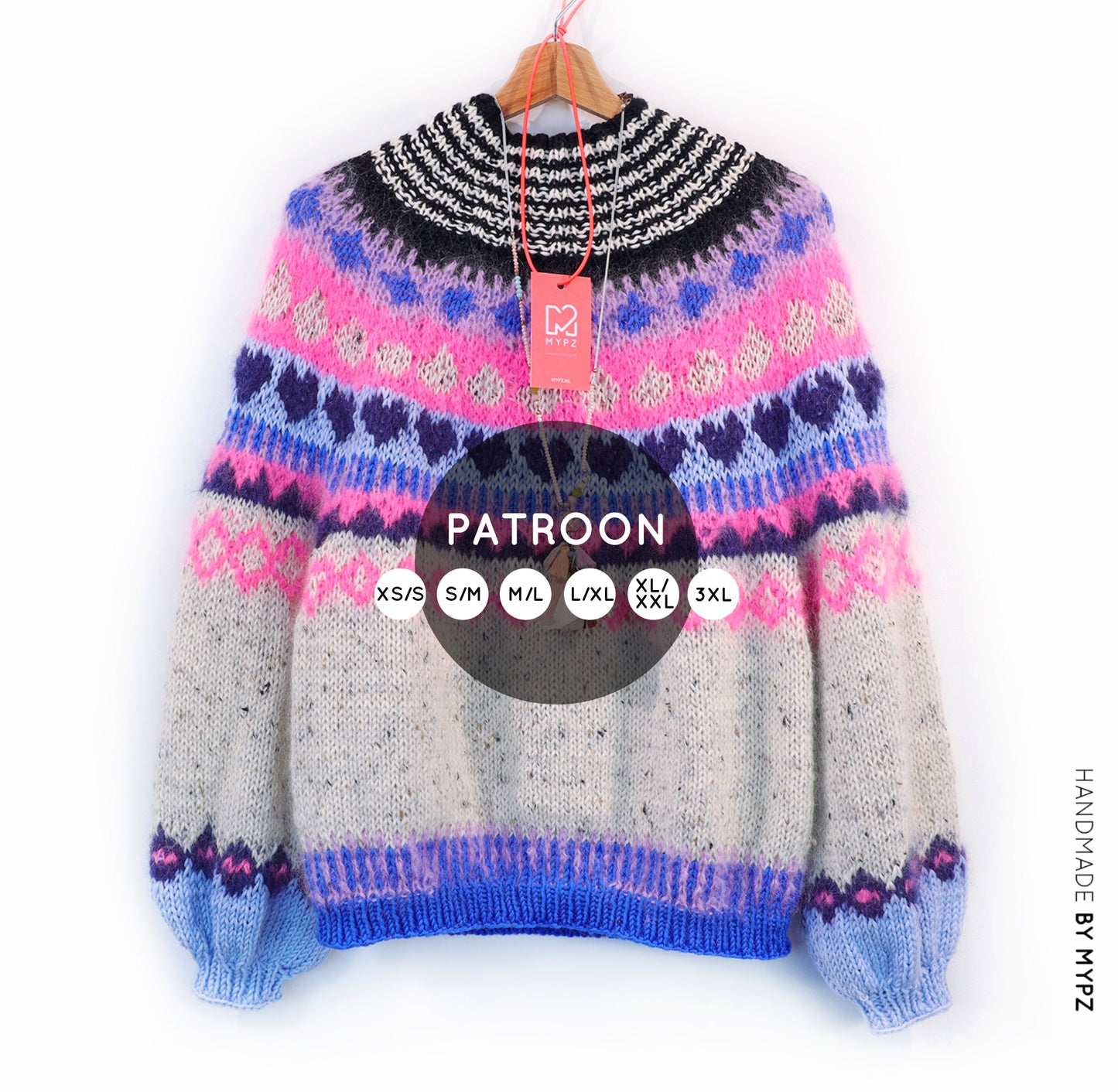 Knit pattern – MYPZ top-down sweater Blue Heart No6 (ENG-NL-DE)