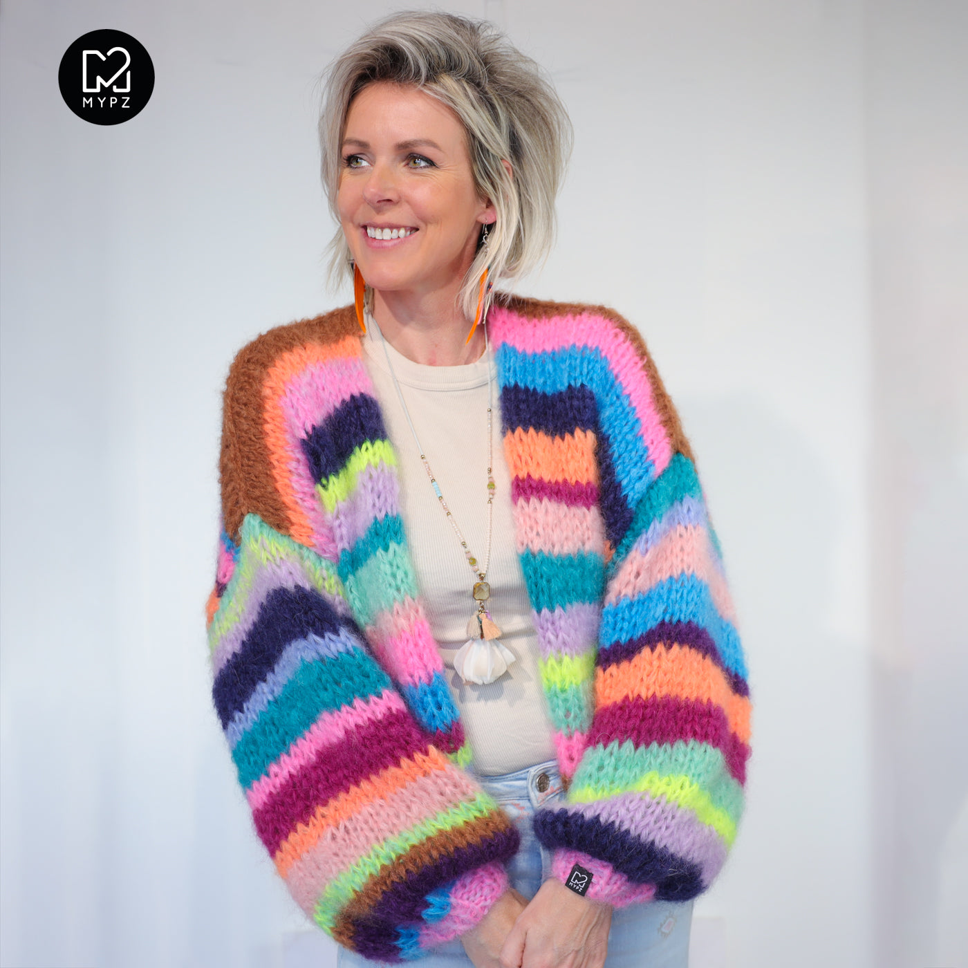 Strickanleitung – Chunky Mohair Cardigan Rainbow Medley No.12 (ENG-NL-DE)