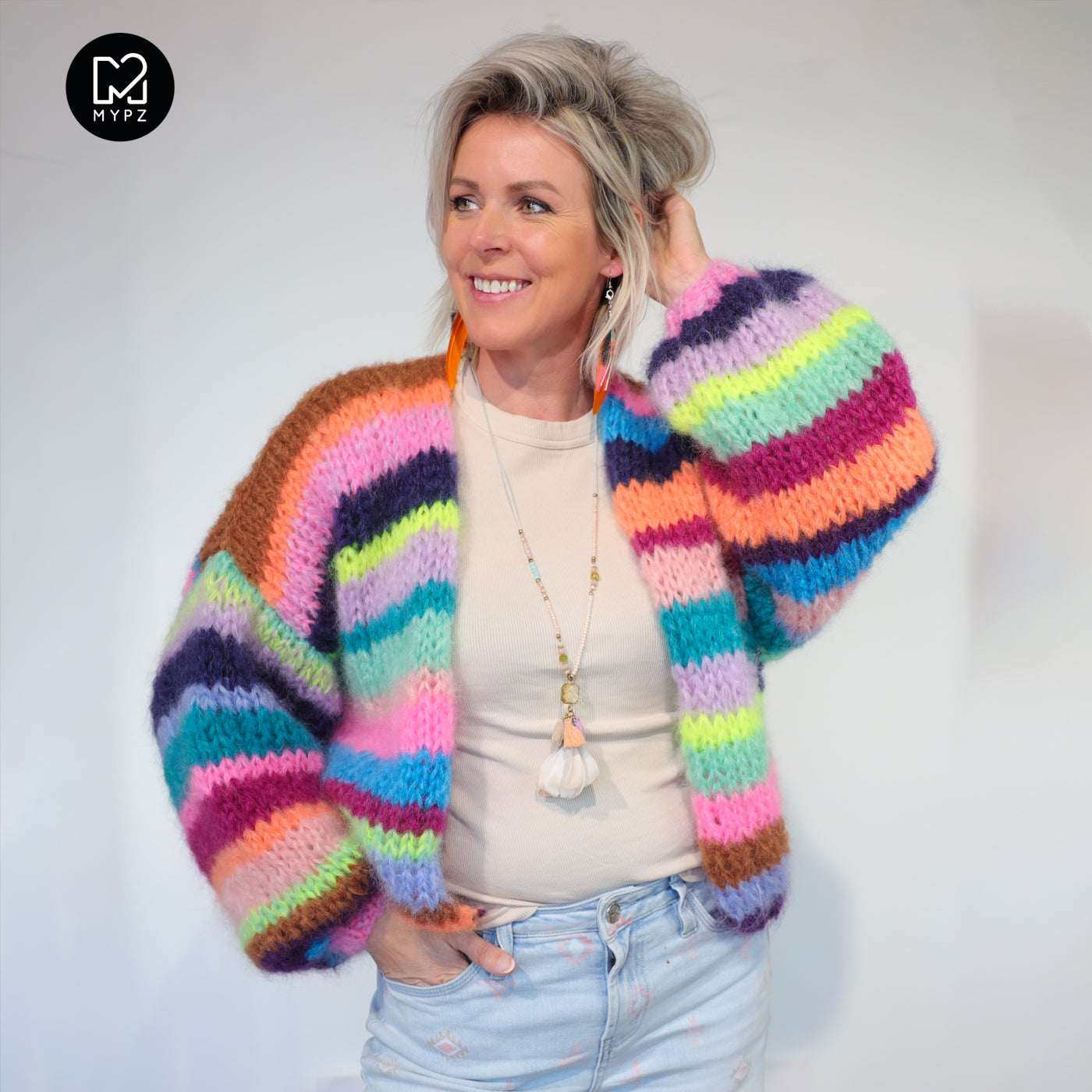 Strickanleitung – Chunky Mohair Cardigan Rainbow Medley No.12 (ENG-NL-DE)