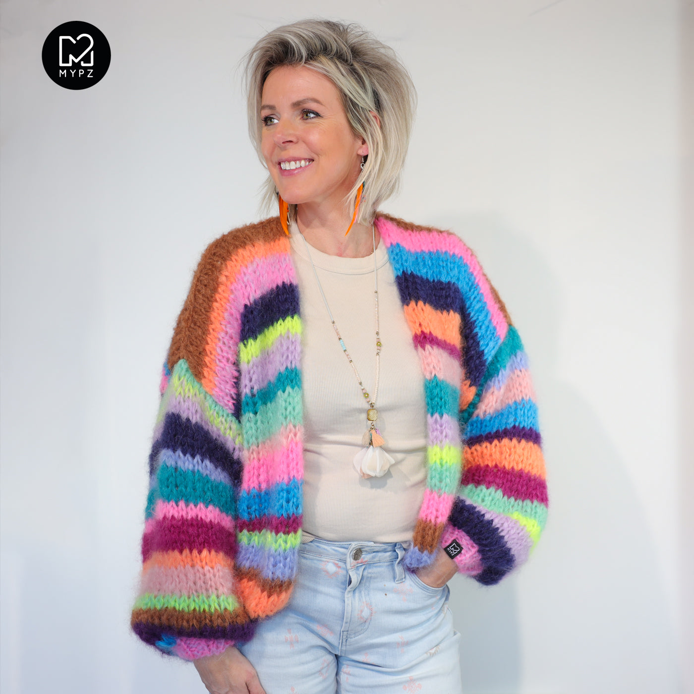Strickanleitung – Chunky Mohair Cardigan Rainbow Medley No.12 (ENG-NL-DE)