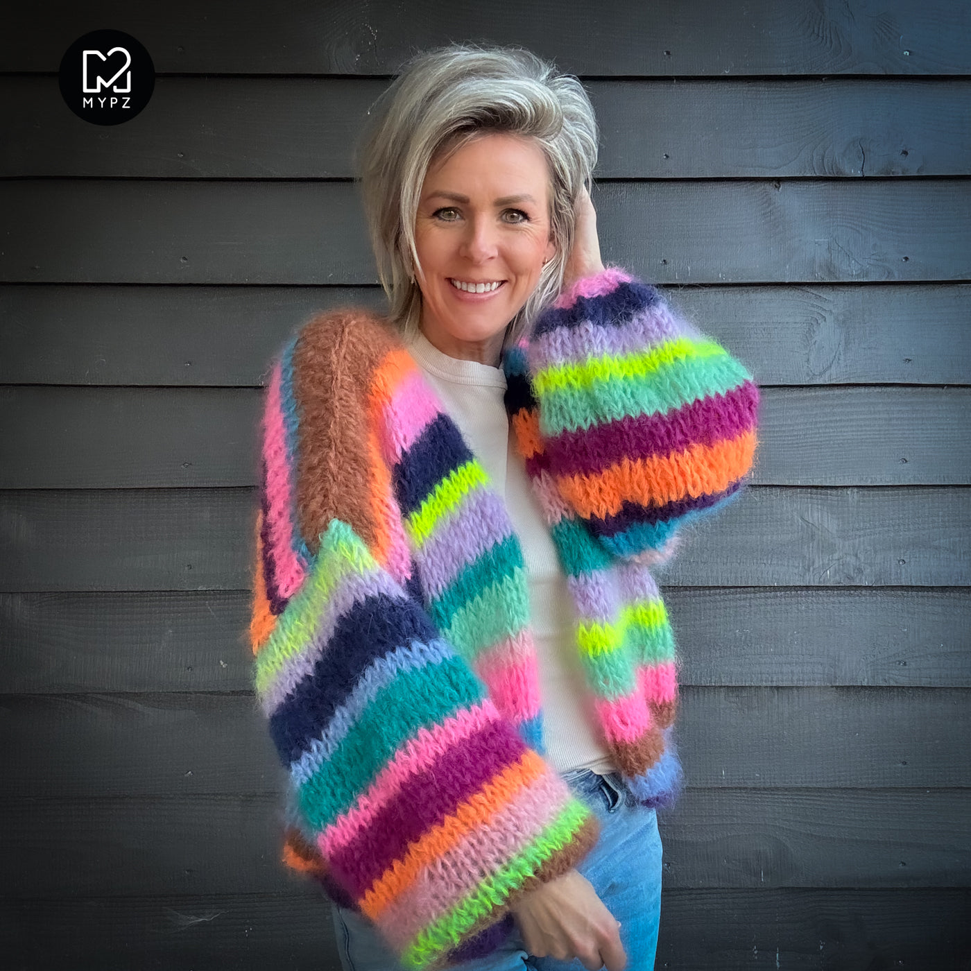 Strickanleitung – Chunky Mohair Cardigan Rainbow Medley No.12 (ENG-NL-DE)