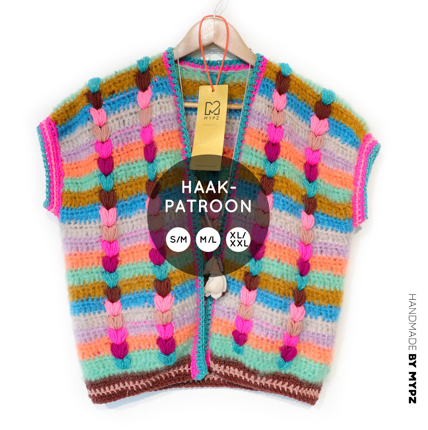 Hakelanleitung - Chunky Mohair-merino vest Heartbeat (ENG-NL-DE)