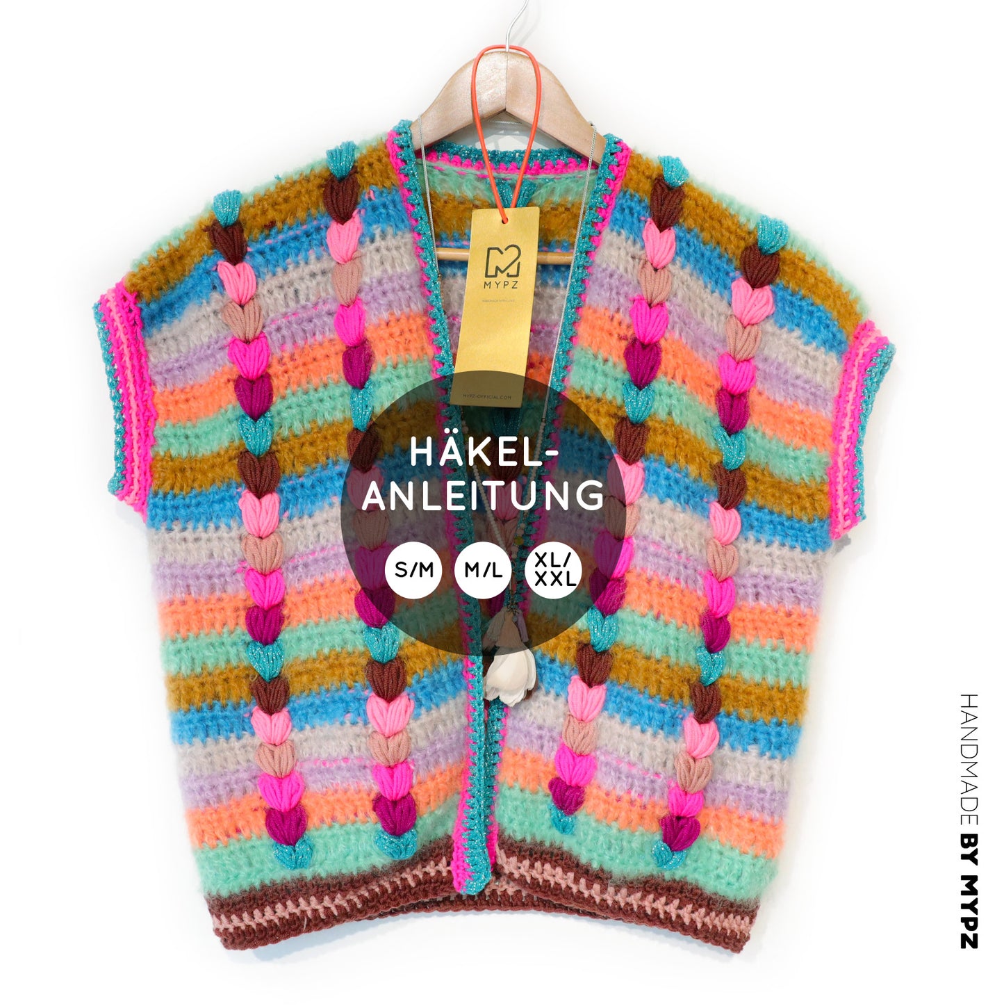 Hakelanleitung - Chunky Mohair-merino vest Heartbeat (ENG-NL-DE)