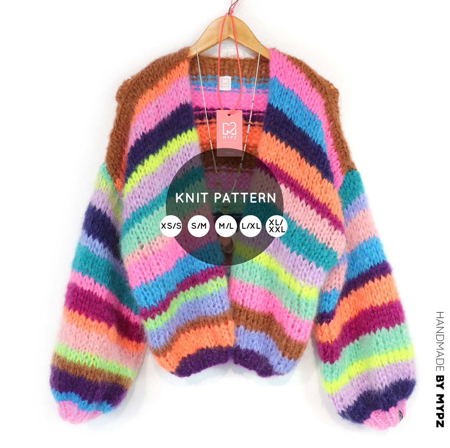 Strickanleitung – Chunky Mohair Cardigan Rainbow Medley No.12 (ENG-NL-DE)