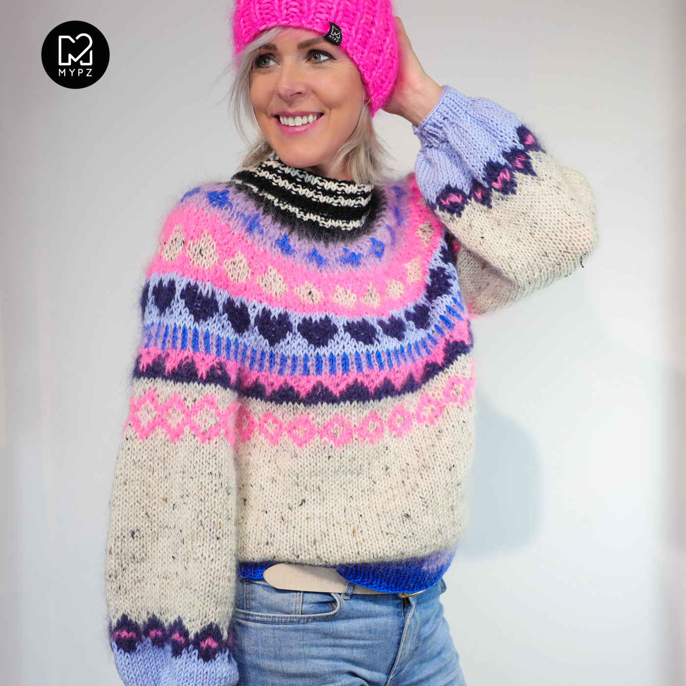 Strickset – MYPZ top-down sweater Blue Heart No6 (ENG-NL-DE)