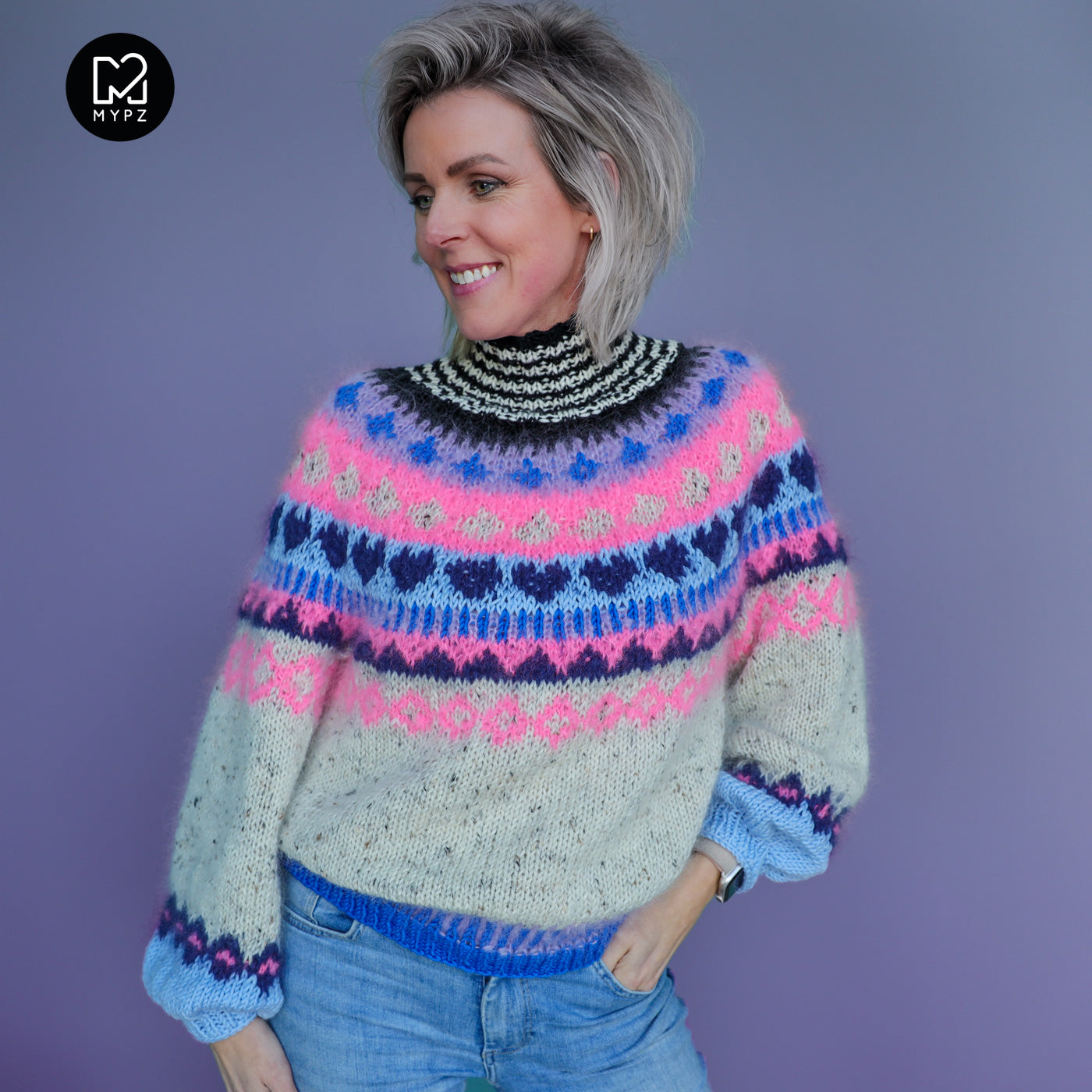 Strickset – MYPZ top-down sweater Blue Heart No6 (ENG-NL-DE)