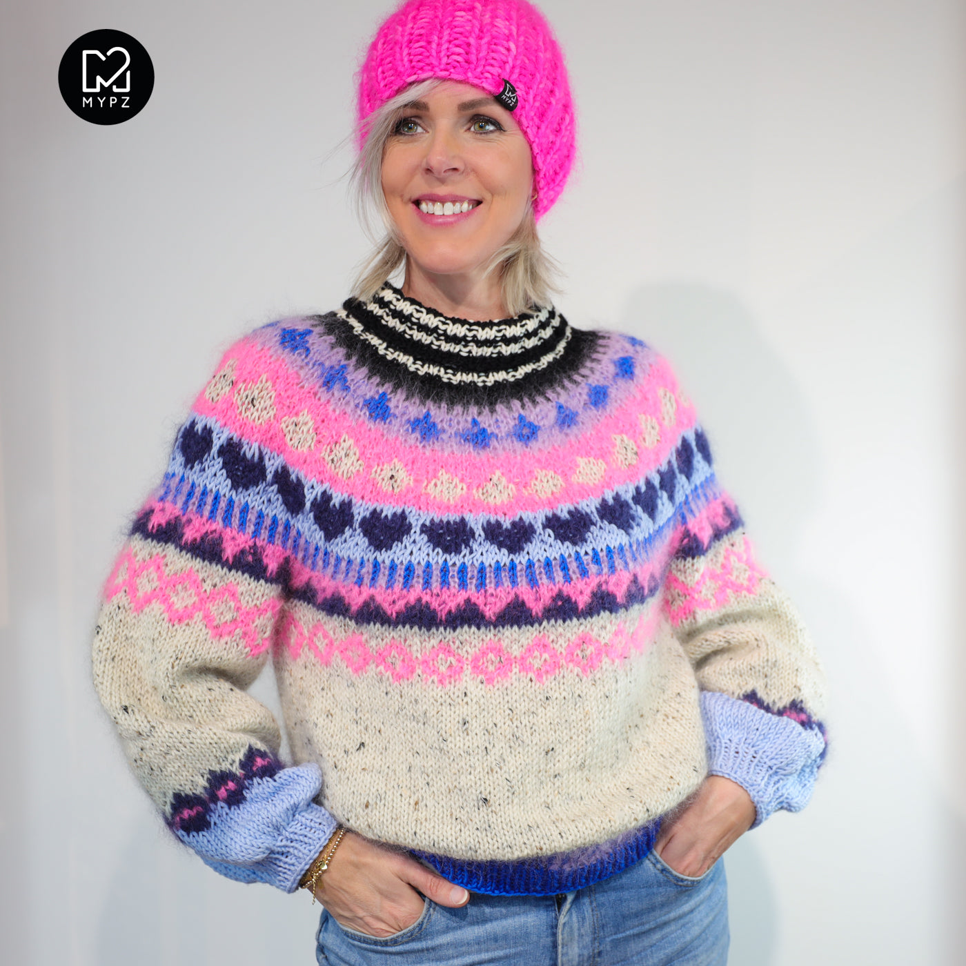 Strickset – MYPZ top-down sweater Blue Heart No6 (ENG-NL-DE)