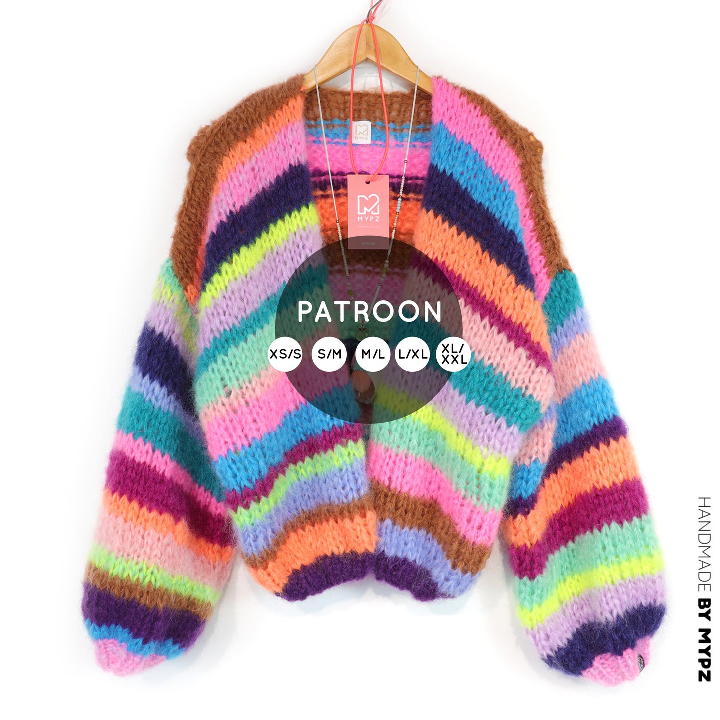Strickanleitung – Chunky Mohair Cardigan Rainbow Medley No.12 (ENG-NL-DE)