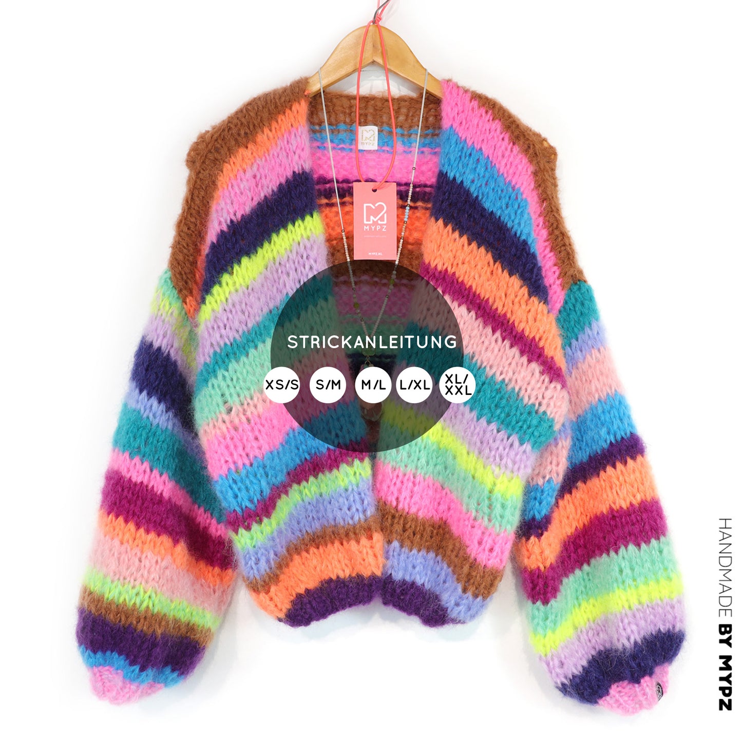 Strickanleitung – Chunky Mohair Cardigan Rainbow Medley No.12 (ENG-NL-DE)