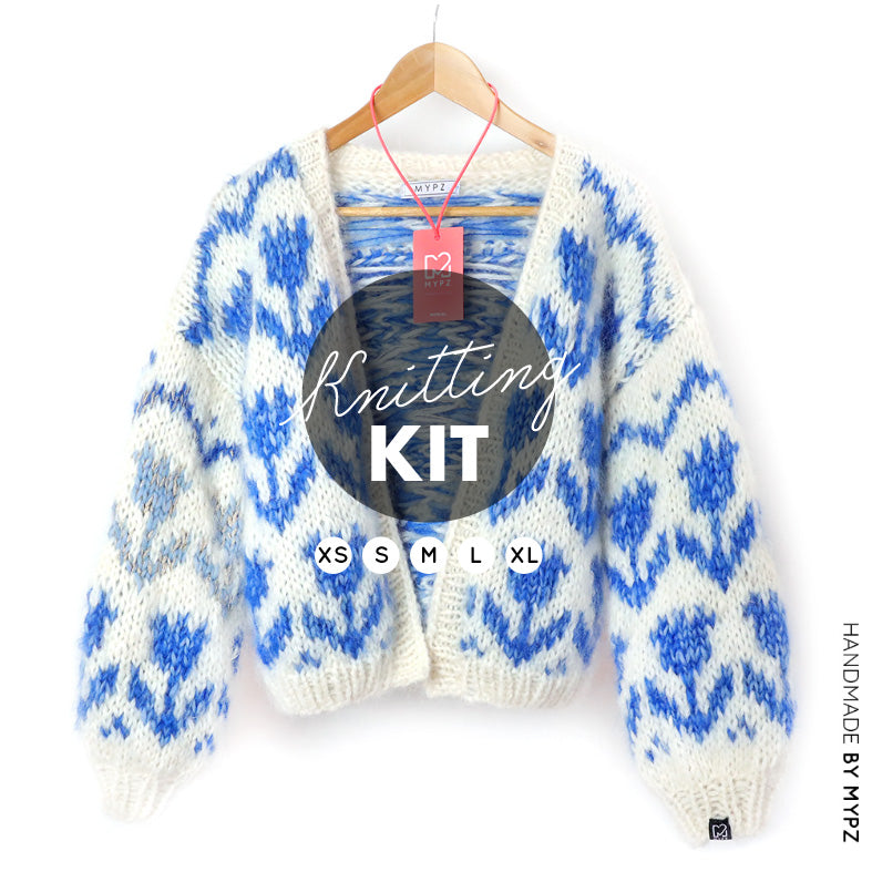 Knitting Kit – MYPZ Chunky Bomber Cardigan Tulips Blue No.9 (ENG-NL-DE)