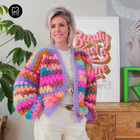 Häkelset – MYPZ Mohair Granny-Stripes-Cardigan Fiesta (ENG-NL-DE)