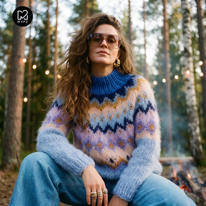 MYPZ Chunky Mohair-Pullover von oben nach unten, Heidelbeere