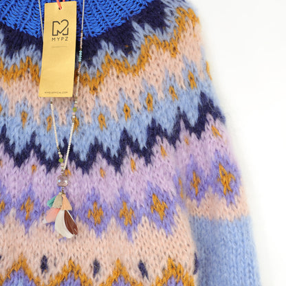 MYPZ Chunky Mohair-Pullover von oben nach unten, Heidelbeere