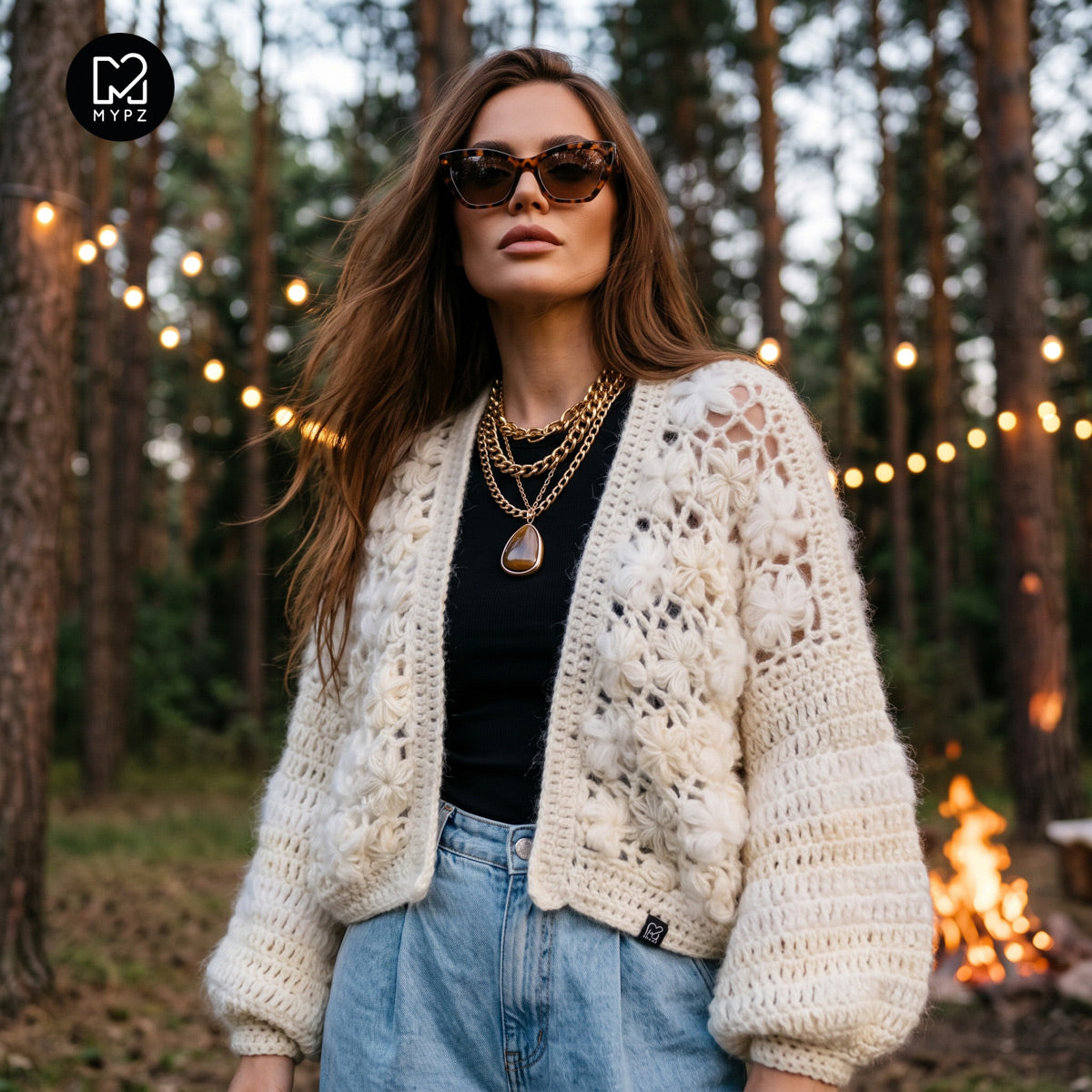 Häkelanleitung - MYPZ kurzer Bomber-Cardigan Wildflower (ENG-DE-NL-ES-FR-IT-DA-SV-NO)