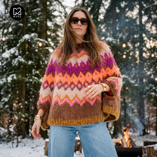 Strickanleitung – MYPZ Chunky Topdown Mohair-Poncho Brownberry Nr. 12 (ENG-DE-NL-ES-FR-IT-DA-SV-NO)