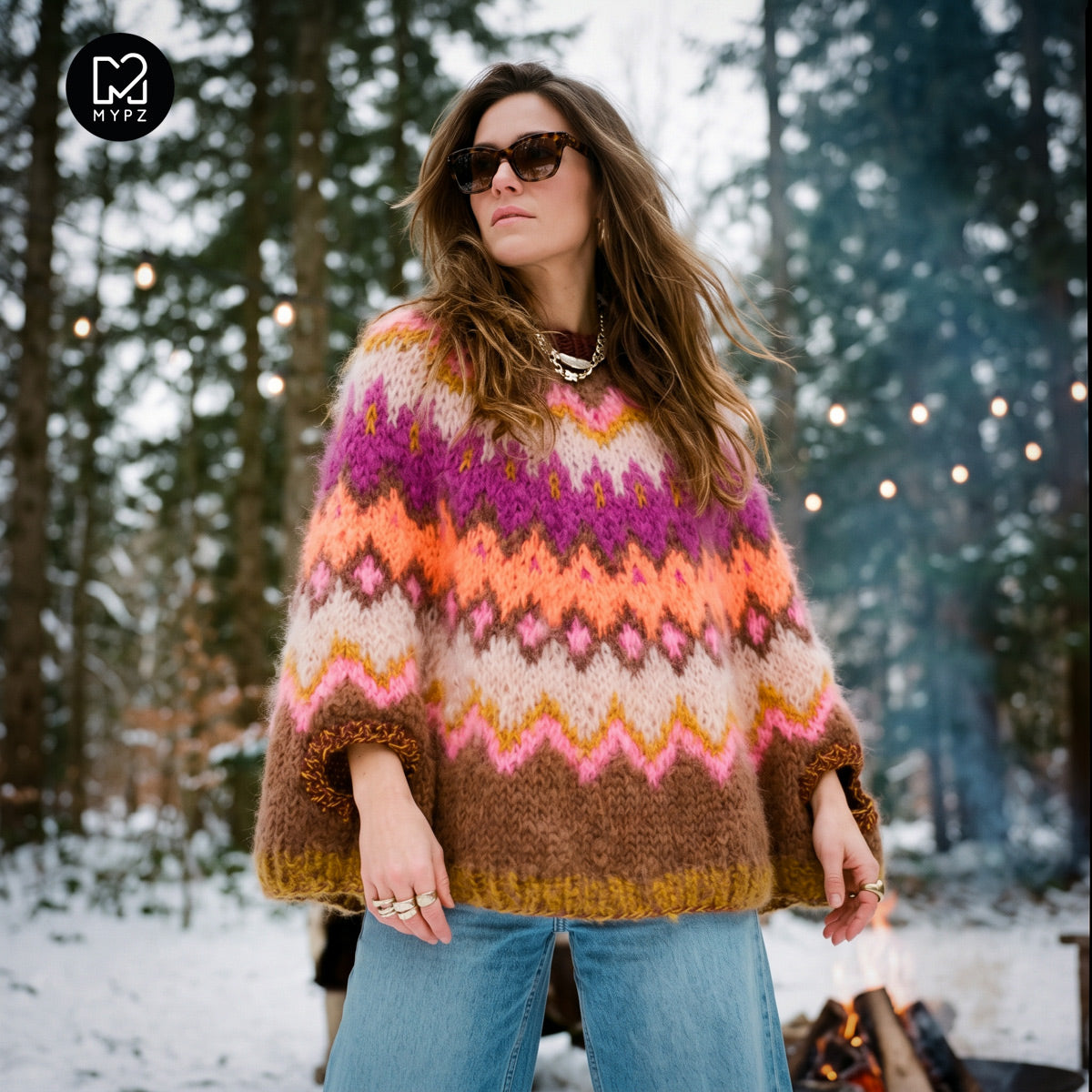 Strickset – MYPZ Chunky Topdown Mohairponcho Brownberry Nr. 12 (ENG-DE-NL-ES-FR-IT-DA-SV-NO)