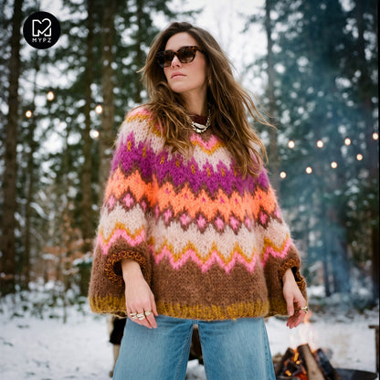 Strickset – MYPZ Chunky Topdown Mohairponcho Brownberry Nr. 12 (ENG-DE-NL-ES-FR-IT-DA-SV-NO)
