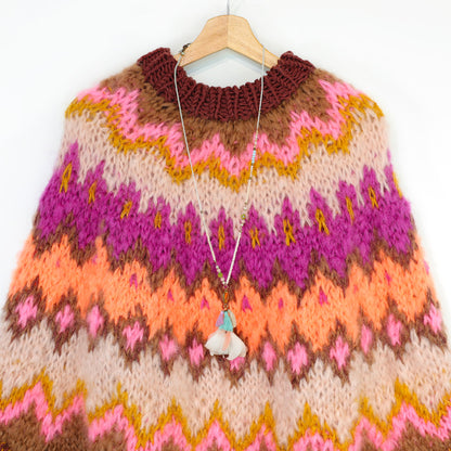 Strickset – MYPZ Chunky Topdown Mohairponcho Brownberry Nr. 12 (ENG-DE-NL-ES-FR-IT-DA-SV-NO)