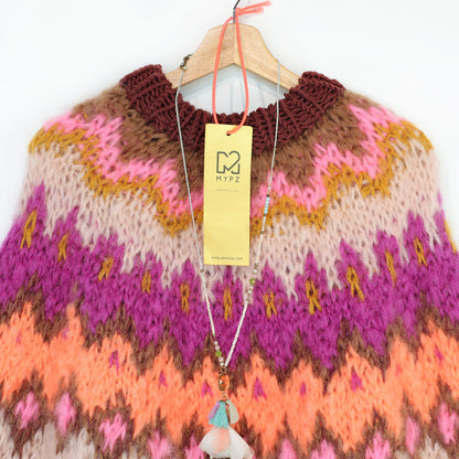 Strickset – MYPZ Chunky Topdown Mohairponcho Brownberry Nr. 12 (ENG-DE-NL-ES-FR-IT-DA-SV-NO)