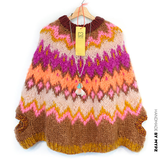 Strickset – MYPZ Chunky Topdown Mohairponcho Brownberry Nr. 12 (ENG-DE-NL-ES-FR-IT-DA-SV-NO)