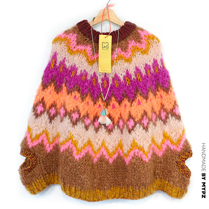 Strickset – MYPZ Chunky Topdown Mohairponcho Brownberry Nr. 12 (ENG-DE-NL-ES-FR-IT-DA-SV-NO)