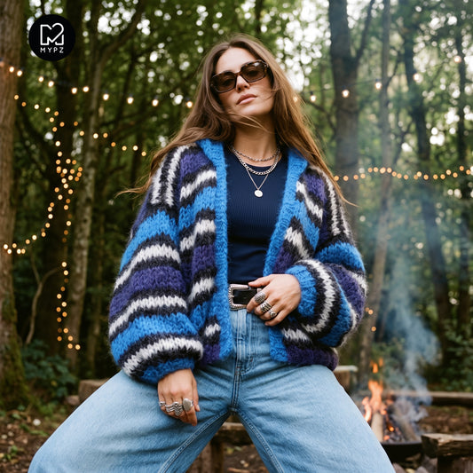 Strickset – MYPZ Bomber-Cardigan mit Kapuze aus voluminösem Mohair, Blau Nr. 15 (ENG-DE-NL-ES-FR-IT-DA-SV-NO)