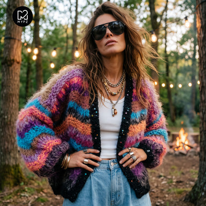 Strickmuster – Kurzer Chunky-Mohair-Cardigan Maple Wave Nr.12 (ENG-DE-NL-ES-FR-IT-DA-SV-NO)