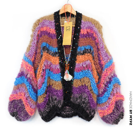 Strickmuster – Kurzer Chunky-Mohair-Cardigan Maple Wave Nr.12 (ENG-DE-NL-ES-FR-IT-DA-SV-NO)
