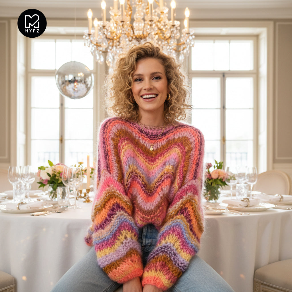 Knit pattern – Chunky Mohair Pullover Colorflow Wave No.12 (ENG-NL-DE)