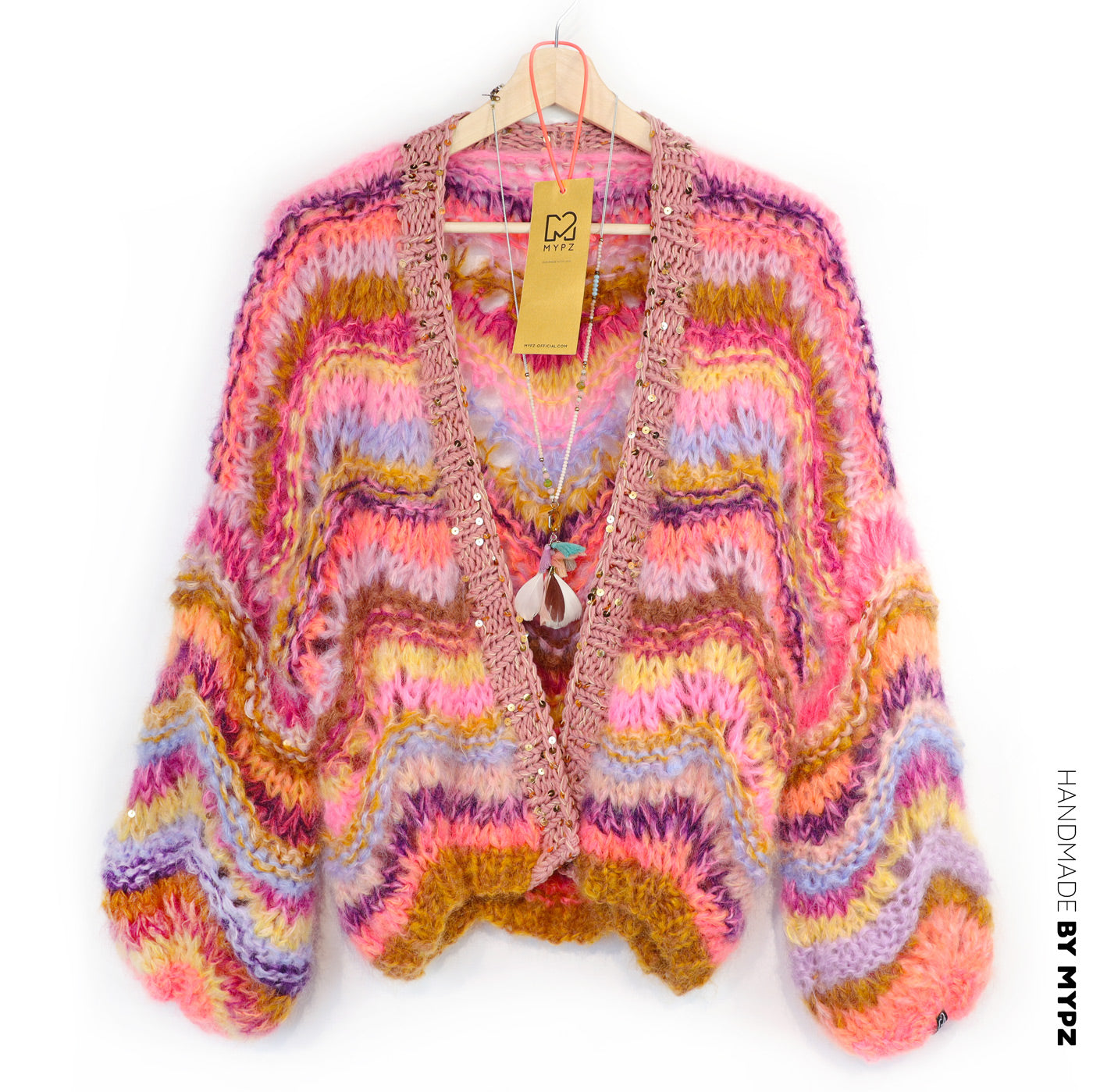 Strickset – Chunky Mohair cardigan Colorflow Wave No.12 (ENG-NL-DE)