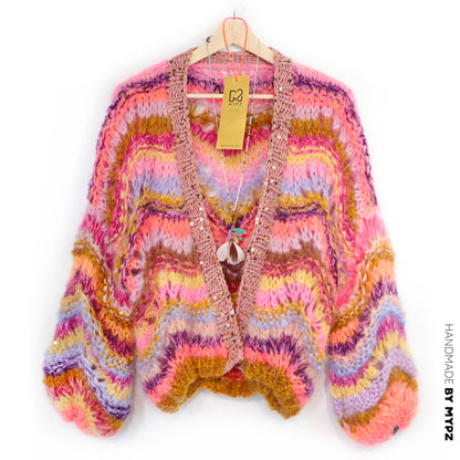 Strickset – Chunky Mohair cardigan Colorflow Wave No.12 (ENG-NL-DE)