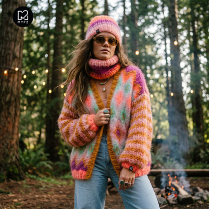 Strickanleitung – Grobstrickjacke aus Mohair Flora Nr. 12 (ENG-DE-NL-ES-FR-IT-DA-SV-NO)