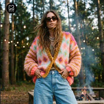 Strickanleitung – Grobstrickjacke aus Mohair Flora Nr. 12 (ENG-DE-NL-ES-FR-IT-DA-SV-NO)