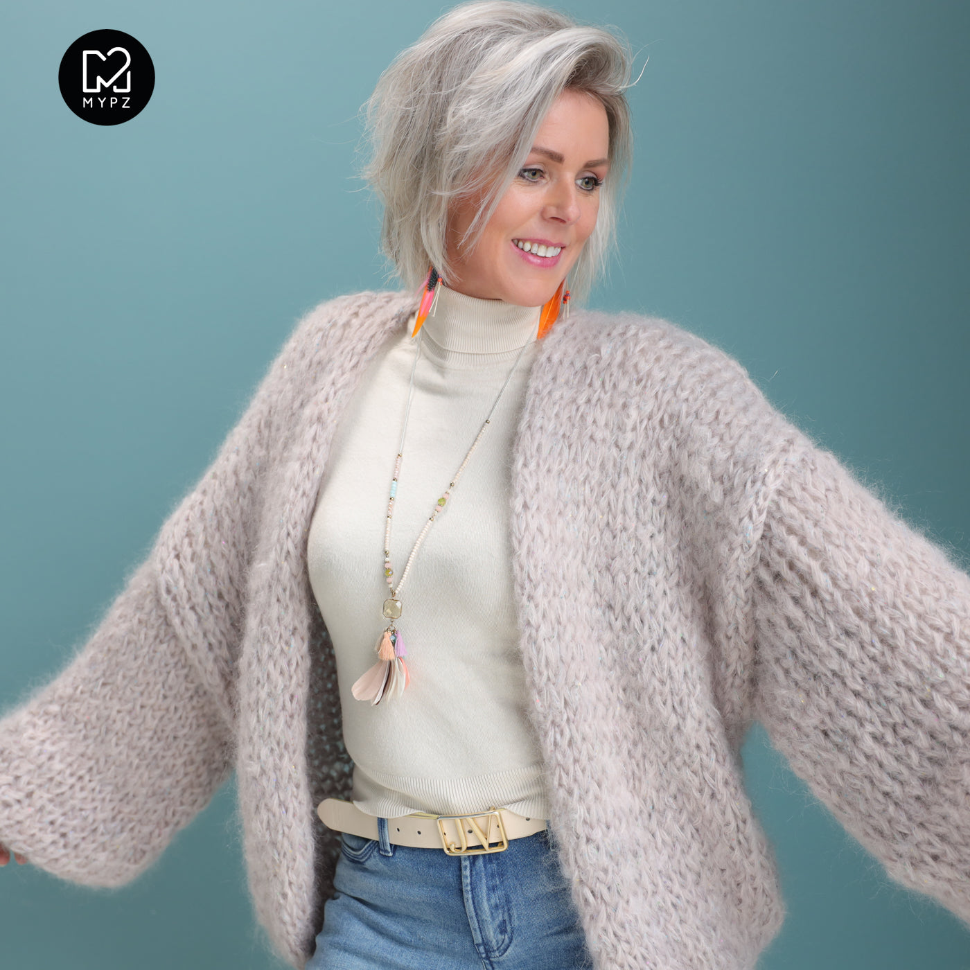 Strickset – MYPZ Kurze Chunky Mohair Cardigan Sparkling Sand No.15 (ENG-NL-DE)