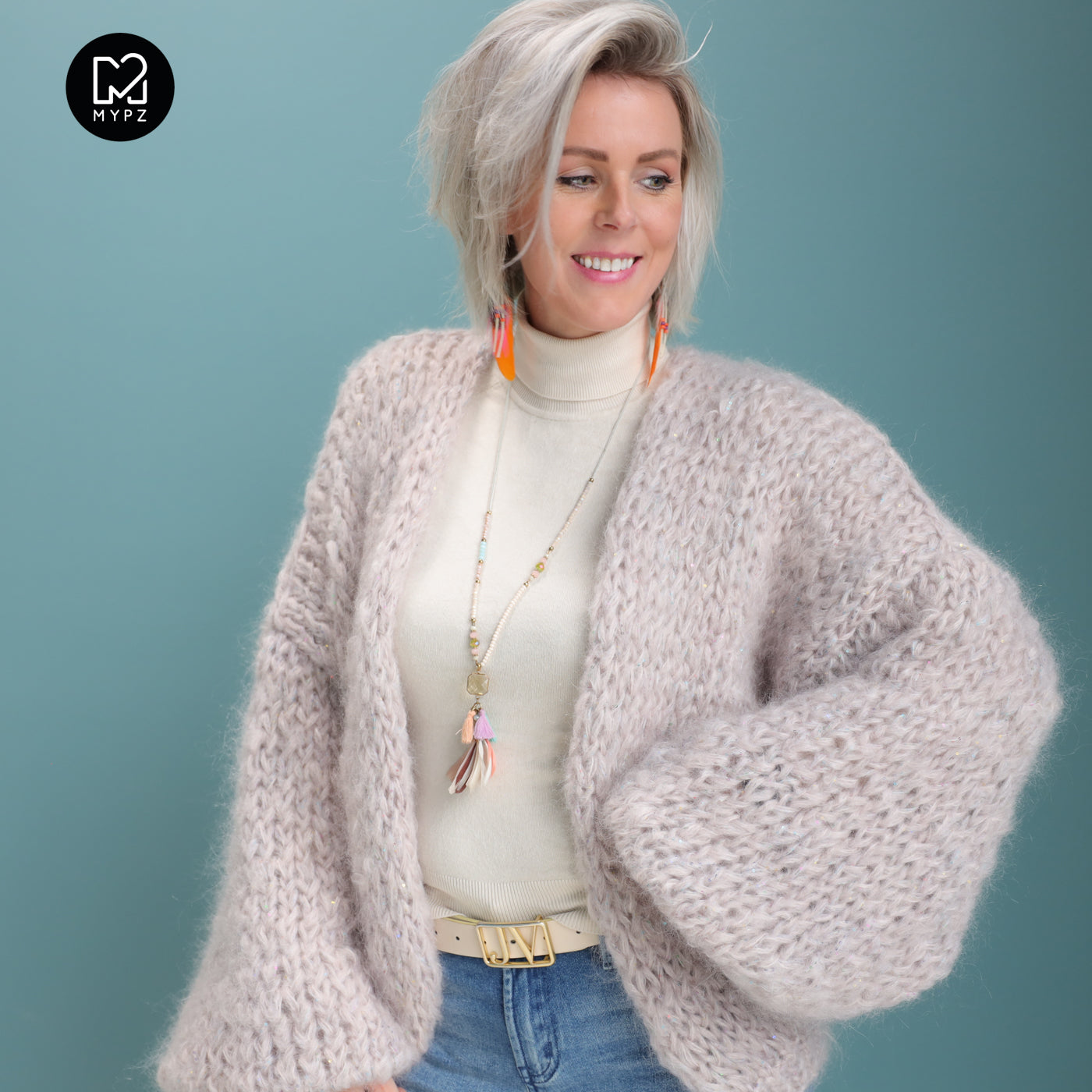 Strickset – MYPZ Kurze Chunky Mohair Cardigan Sparkling Sand No.15 (ENG-NL-DE)