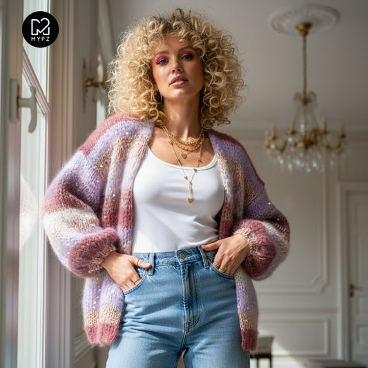 Strickset – Chunky Mohair Cardigan Whisper Rose No.12 (ENG-NL-DE)