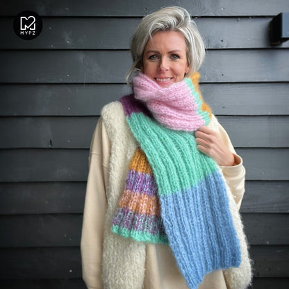 Strickanleitung – Chunky Mohair Schal Color Pop No9 (ENG-NL-DE)