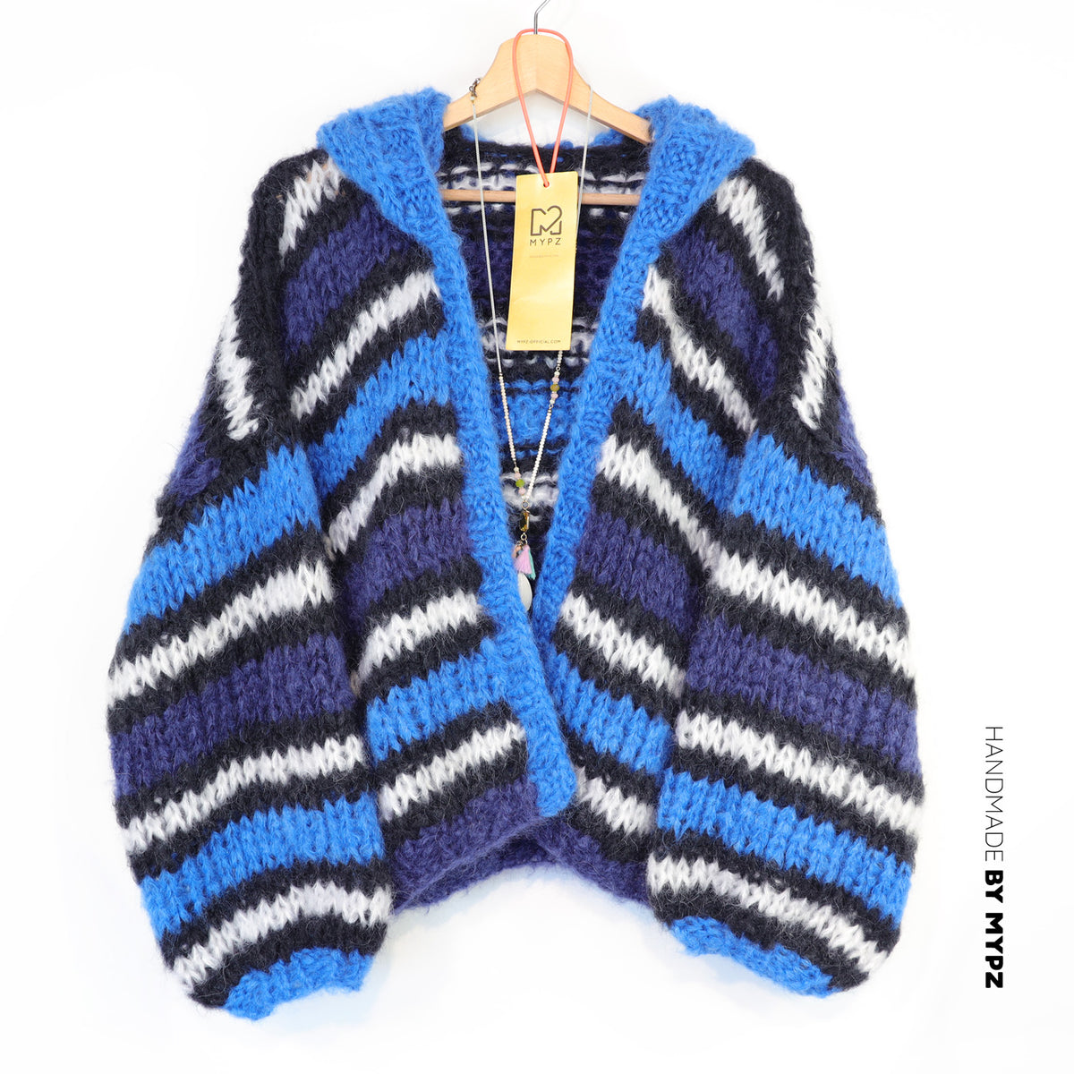 Strickmuster – MYPZ Hooded Chunky Mohair Bomber Cardigan Blue Nr.15 (ENG-DE-NL-ES-FR-IT-DA-SV-NO)