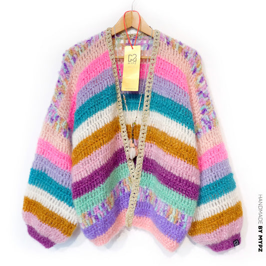 Häkelset - Chunky Mohair cardigan Sunset Glow (ENG-NL-DE)