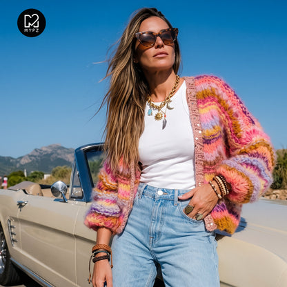 Strickset – Chunky Mohair cardigan Colorflow Wave No.12 (ENG-NL-DE)