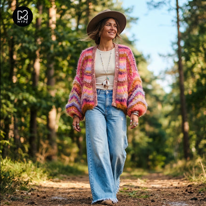 Strickset – Chunky Mohair cardigan Colorflow Wave No.12 (ENG-NL-DE)