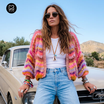 Strickset – Chunky Mohair cardigan Colorflow Wave No.12 (ENG-NL-DE)