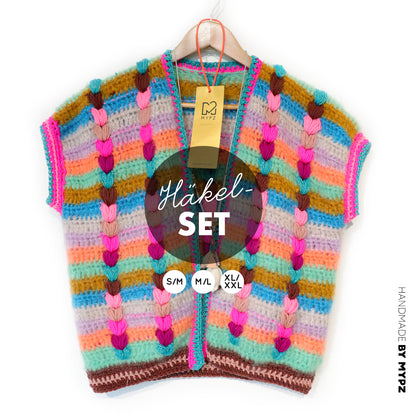 Häkelset - Chunky Mohair-merino weste Heartbeat (ENG-NL-DE)