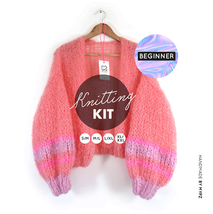 Strickset – MYPZ kurze Chunky mohair Cardigan Salmon No.15 (ENG-NL-DE)