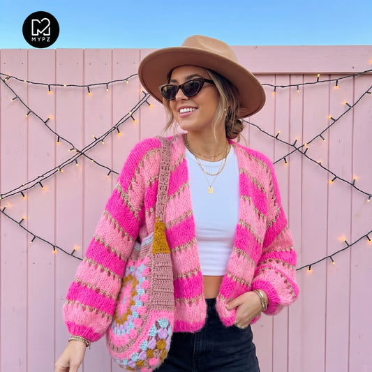 Strickset – MYPZ Light Alpaka Cardigan Neon Blush No. 10