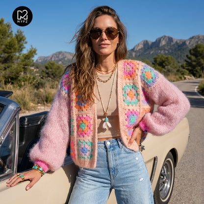 Häkelanleitung - MYPZ Granny square bomber cardigan Off White (ENG-NL-DE-ES)